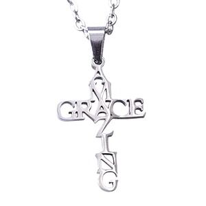 New Amazing Grace Cross Necklace Unisex Silver Faith Religious Pendant Boutique